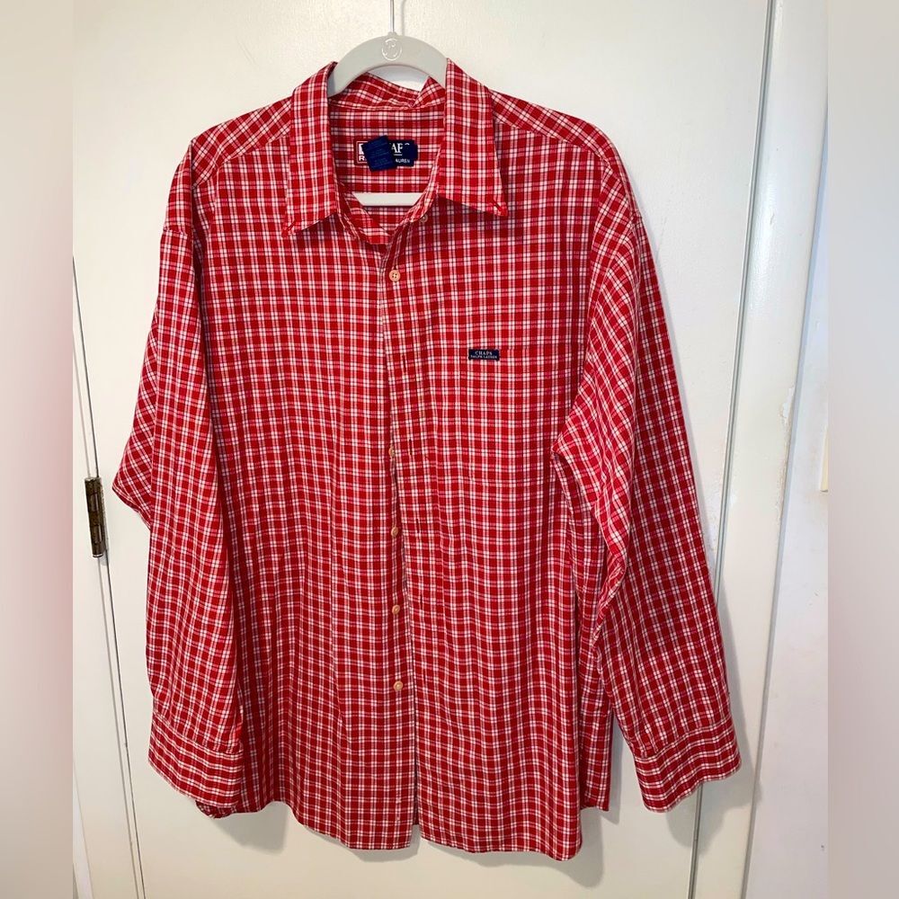 Chaps Ralph Lauren Button Up Shirt Men's XL Red Plaid Long Sleeve cowboy country